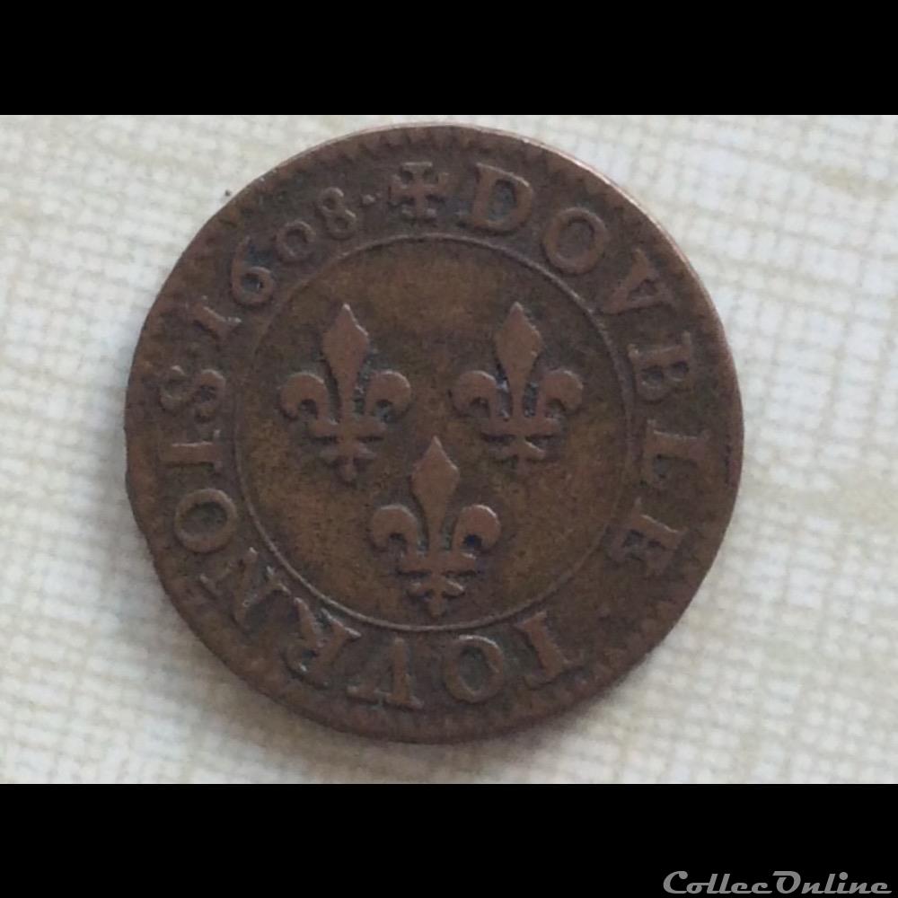 Double tournois 1608A Paris Henri IIII CGKL 222 monnaie france royale double tournois 1608a paris henri iiii cgkl 222
