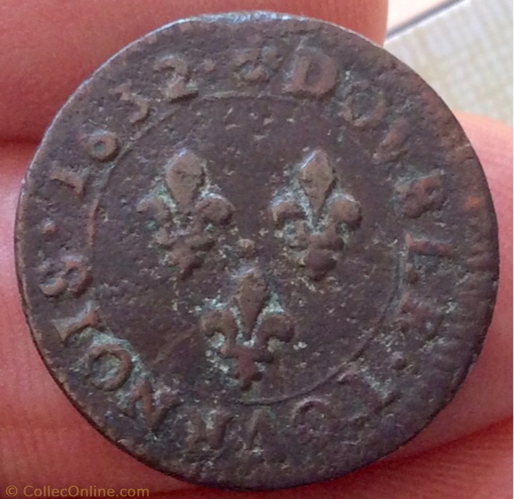 monnaie france royale double tournois louis xiii 1632 h la rochelle