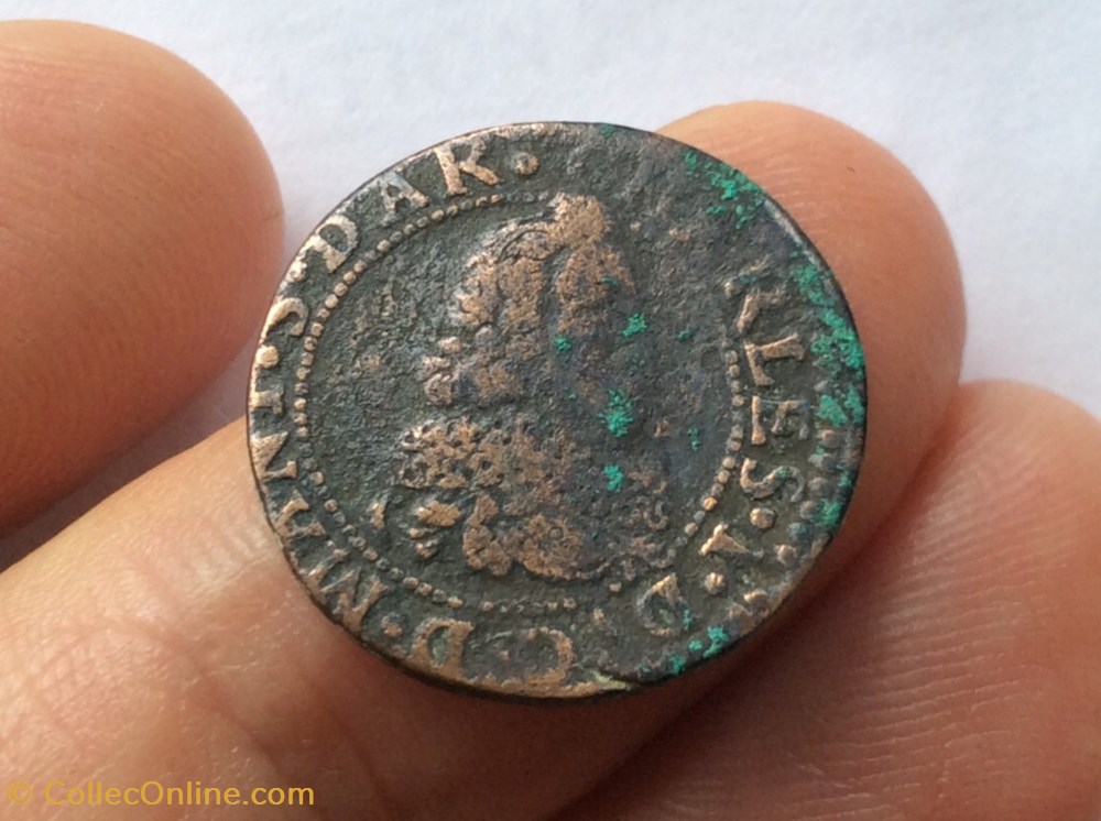 Double tournois Charles 1er 1634 aux 3 fleurs de lis monnaies europe medievale france feodales double tournois charles 1er 1634 aux 3 fleurs de lis