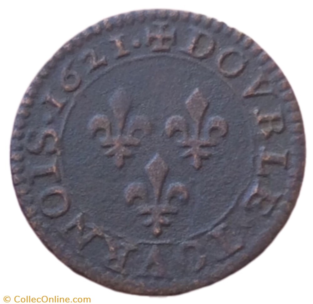 Double tournois Louis XIII 1621 A Paris monnaie france royale double tournois louis xiii 1621 a paris