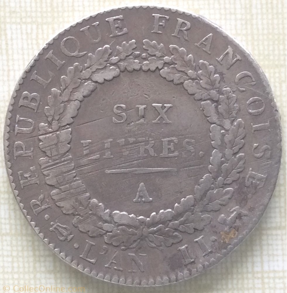 monnaie france moderne ecu de six livres type francoise 1793 a