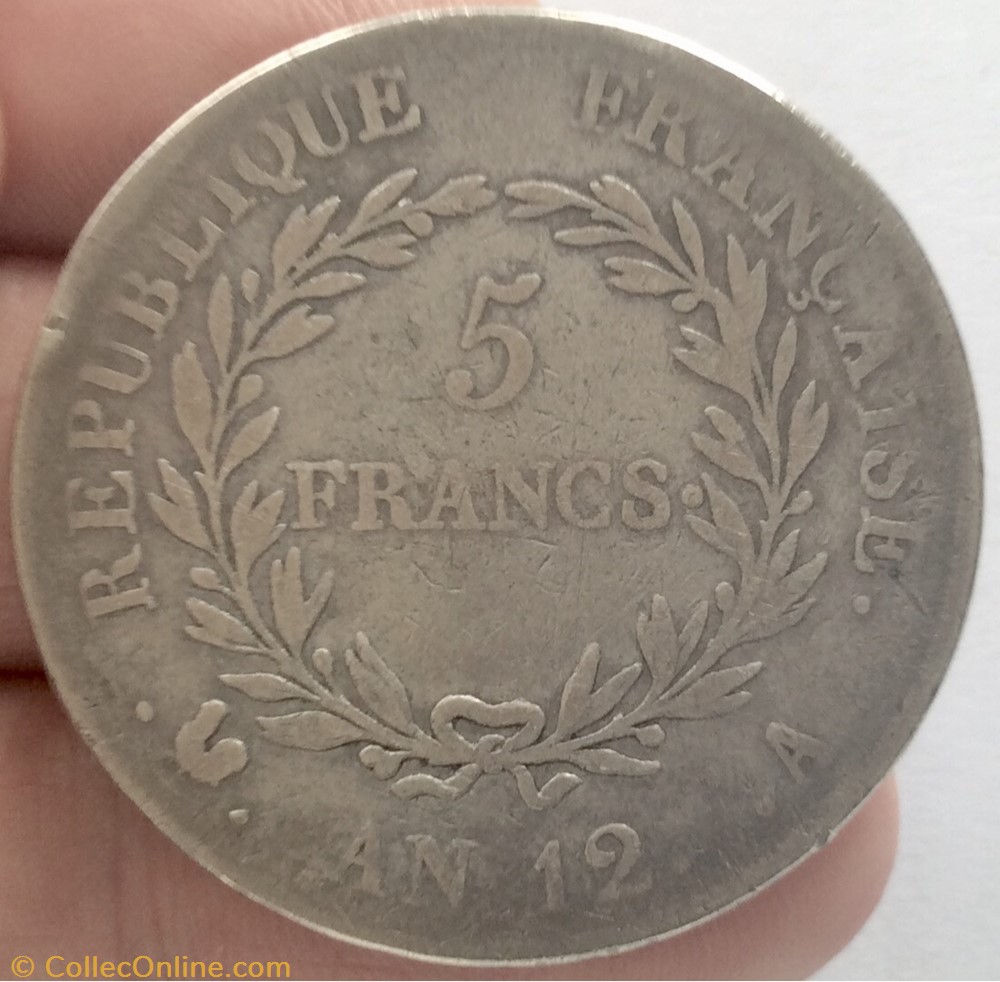 5 francs Bonaparte premier consul An 12 A Paris monnaie france moderne 5 francs bonaparte premier consul an 12 a paris
