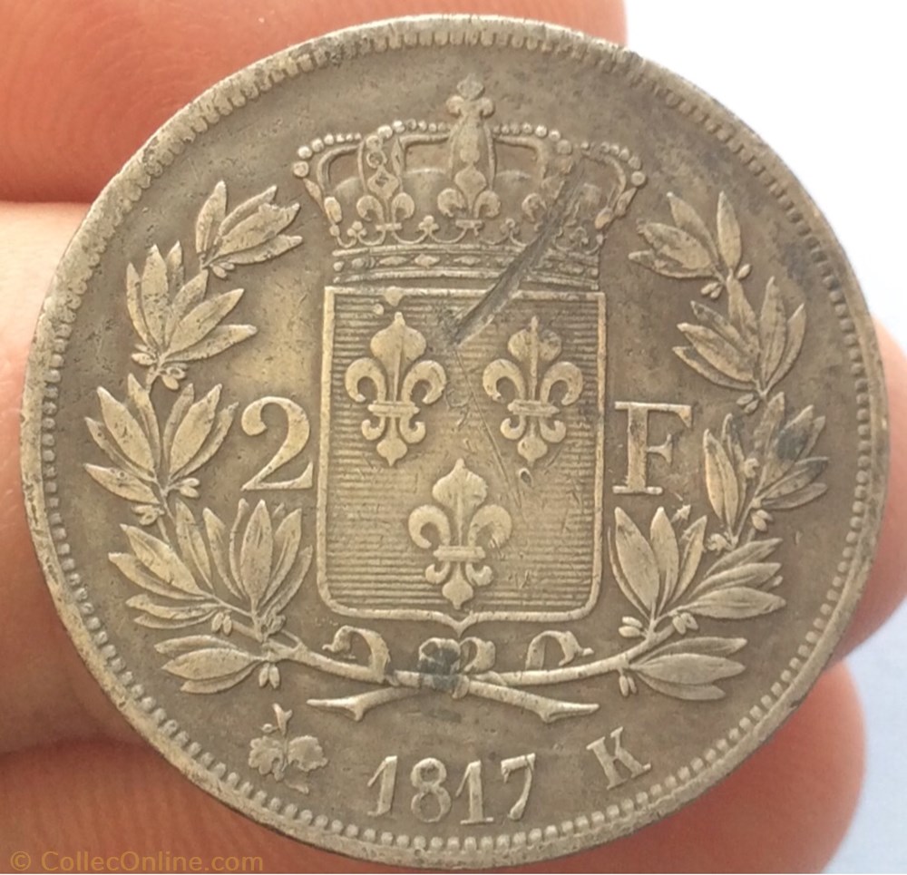 2 francs Louis XVIII 1817 K Bordeaux monnaie france moderne 2 francs louis xviii 1817 k bordeaux
