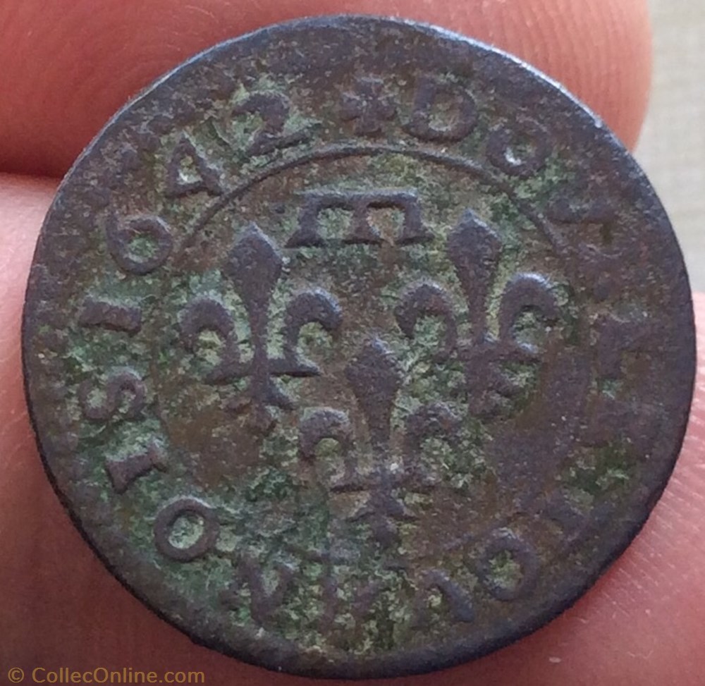 Double tournois Gaston d’Orléans 1642 type 16 monnaie france feodale double tournois gaston d orleans 1642 type 16