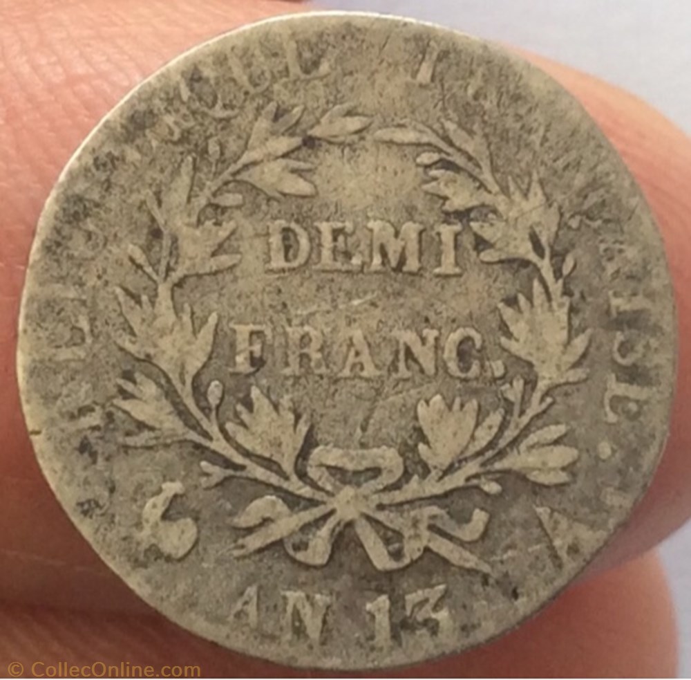 Demi franc Napoléon 1er An 13 A Paris tête nue Revers république monnaie france moderne demi franc napoleon 1er an 13 a paris tete nue revers republique