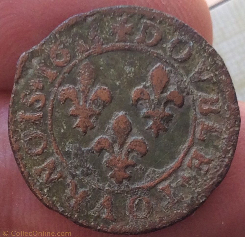 Double tournois Louis XIII 1613 D Lyon monnaie france a royale double tournois louis xiii 1613 d lyon
