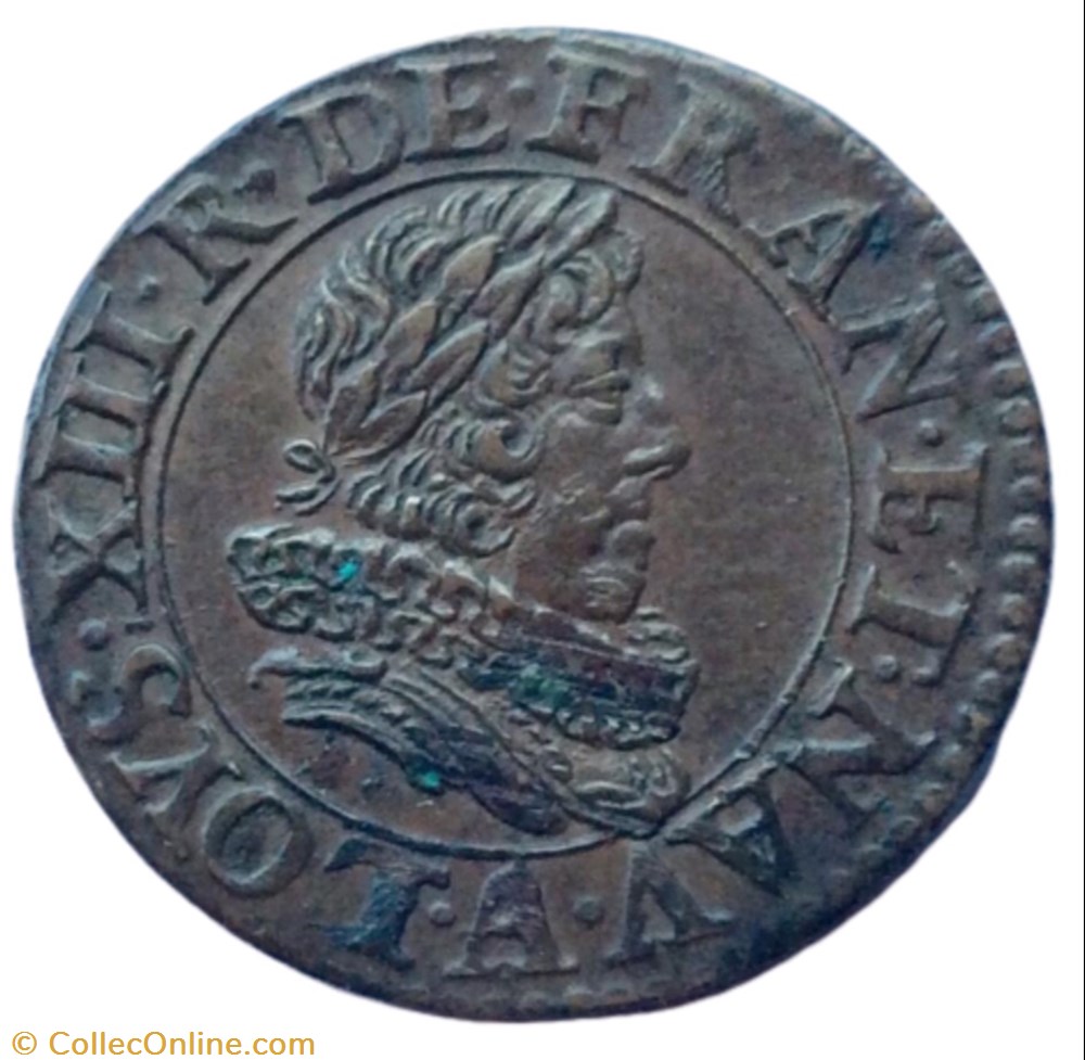 Double tournois Louis XIII 1630 A Paris monnaie france royale double tournois louis xiii 1630 a paris