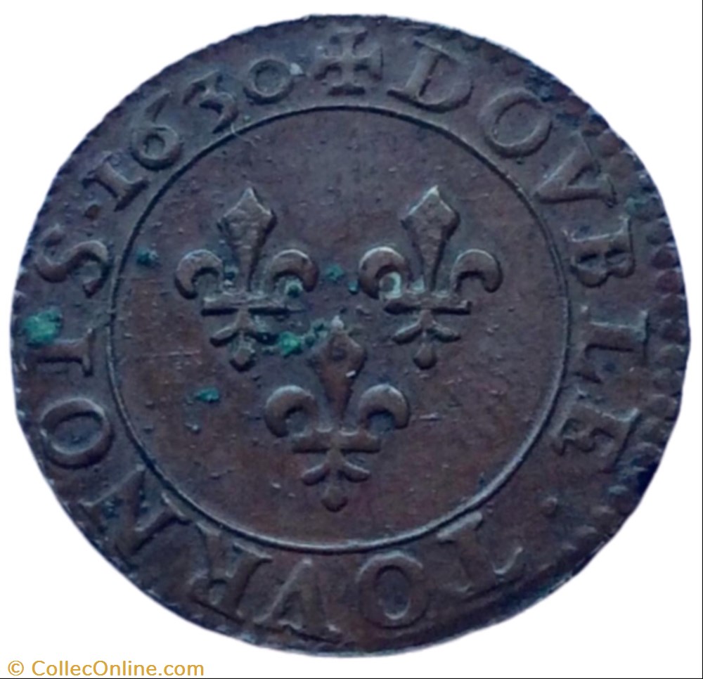 Double tournois Louis XIII 1630 A Paris monnaie france royale double tournois louis xiii 1630 a paris