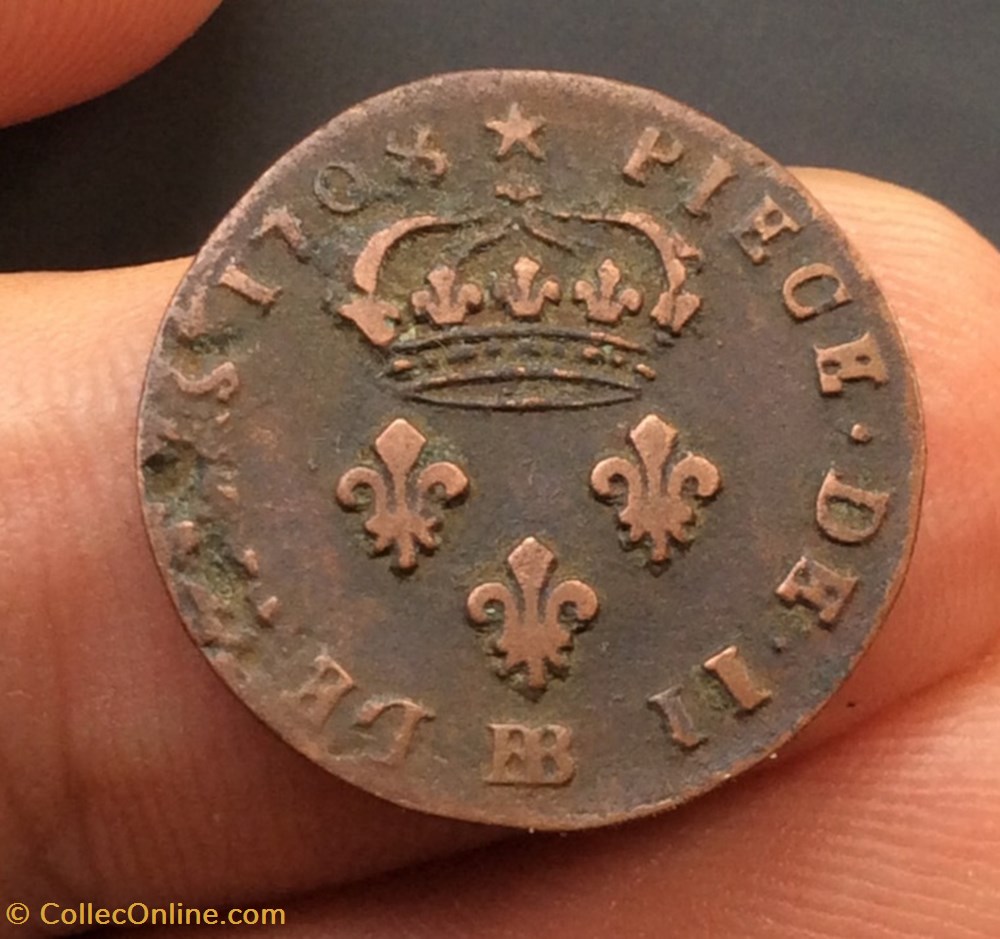 Deux deniers de Strasbourg Louis XIV 1708 BB monnaies europe medievale france royales deux deniers de strasbourg louis xiv 1708 bb