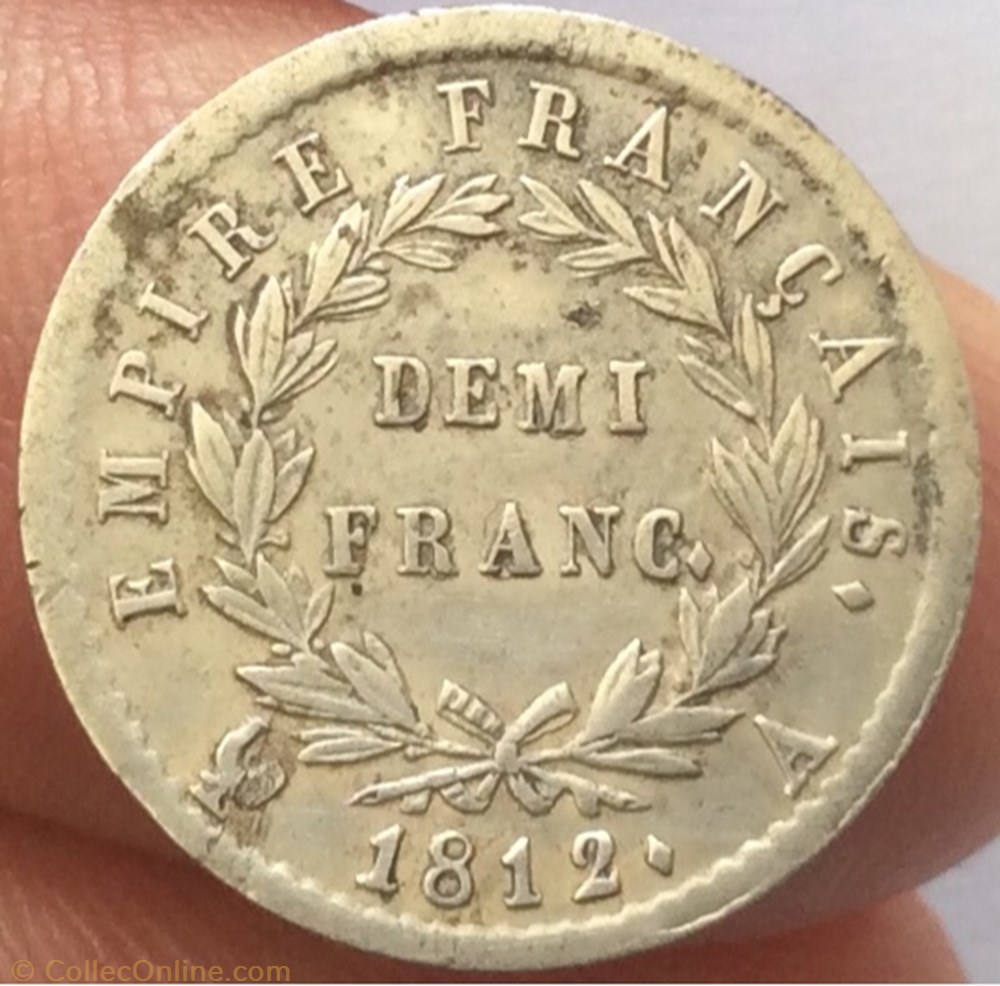Demi franc Napoléon 1er 1812 A Paris Revers empire monnaie france moderne demi franc napoleon 1er 1812 a paris revers empire