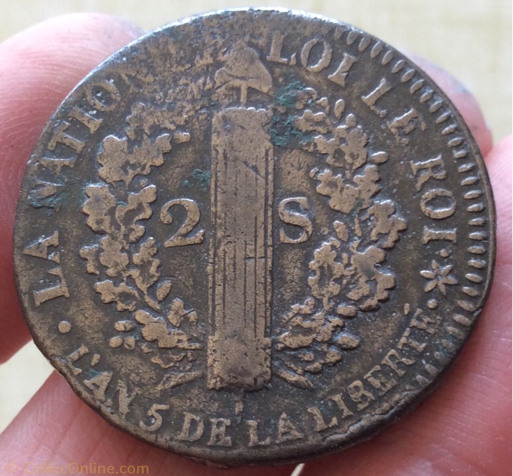 monnaie france royale 2 sols type francais louis xvi 1793 bb strasbourg
