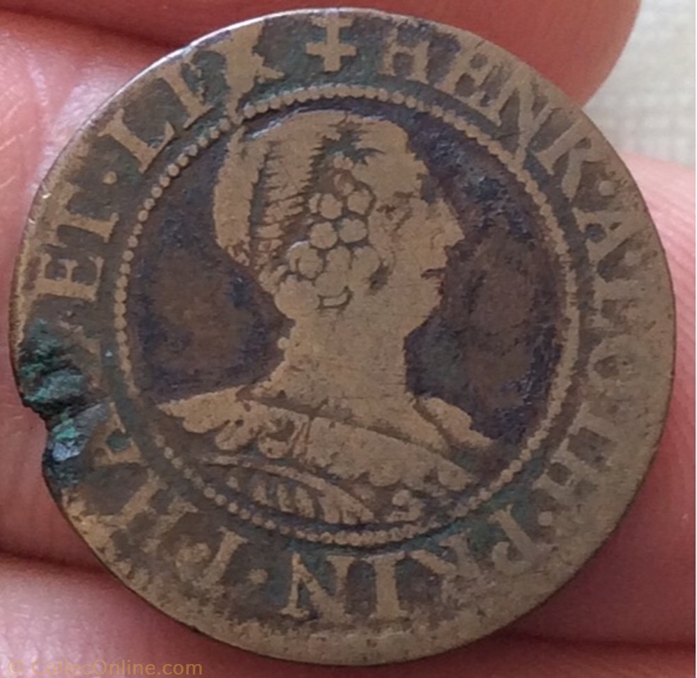 Double tournois Henriette de Lorraine 1633 monnaie france feodale double tournois henriette de lorraine 1633