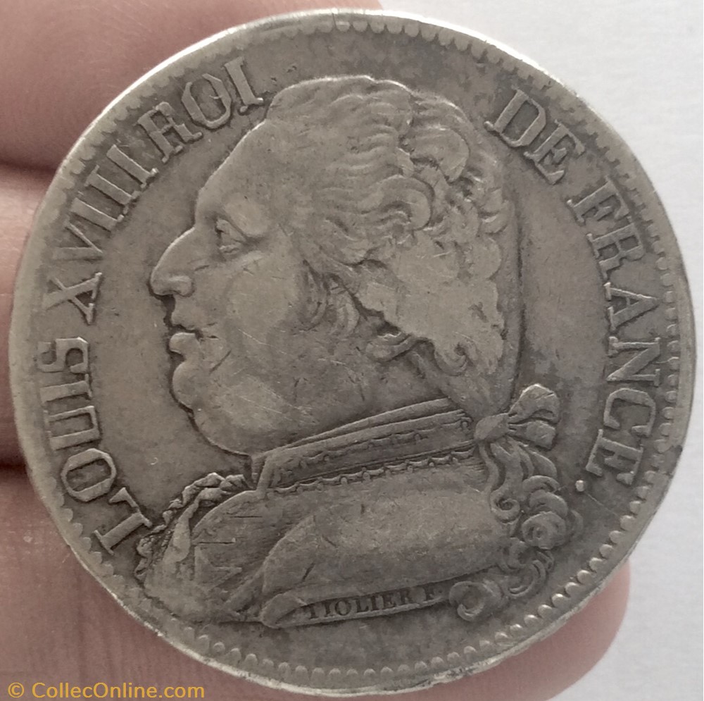 monnaie france moderne 5 francs louis xviii buste habille 1814 q perpignan