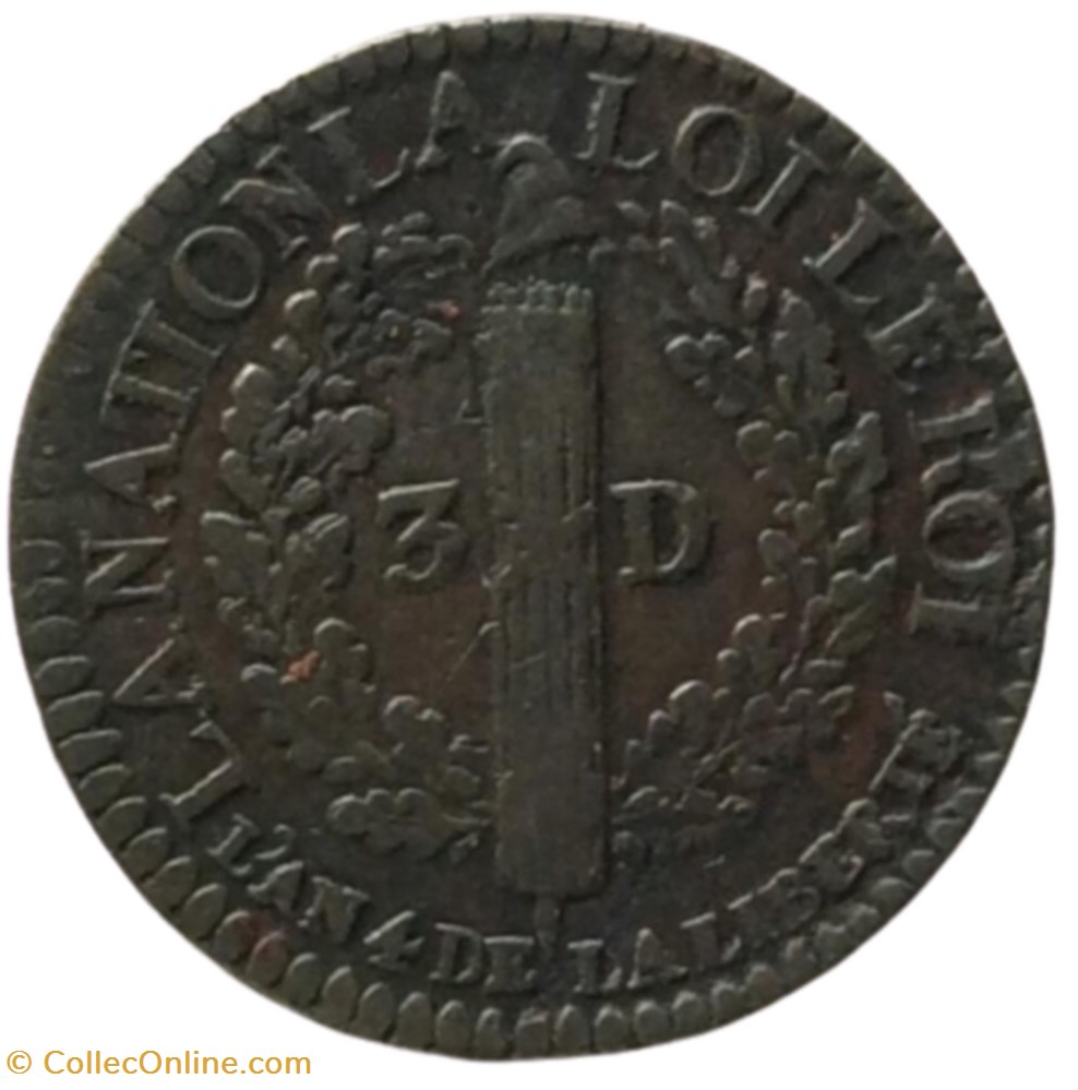 monnaie france moderne 3 deniers type francois louis xvi 1792 d lyon