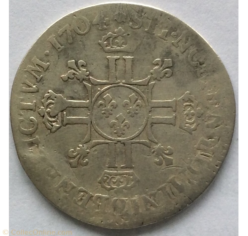 Quart d’écu aux huit L Louis XIV 1704 Rennes 9 monnaie france royale quart d ecu aux huit l louis xiv 1704 rennes 9