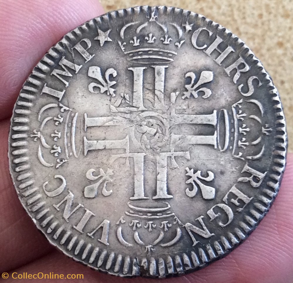 Demi écu aux 8 L Louis XIV 1690 S Reims monnaies europe medievale france royales demi ecu aux 8 l louis xiv 1690 s reims