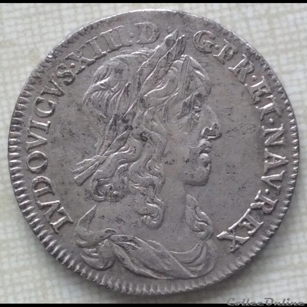 Quart d’écu de Warin 1er poinçon Louis XIII 1642 A 2 points Paris monnaie france royale quart d ecu de warin 1er poincon louis xiii 1642 a 2 points paris