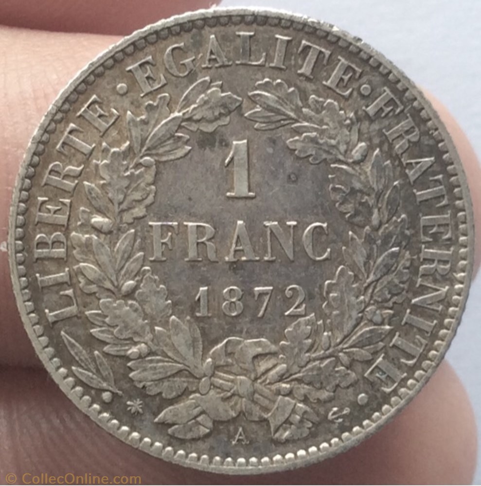 1 franc Cérès 1872 A Paris monnaie france moderne 1 franc ceres 1872 a paris