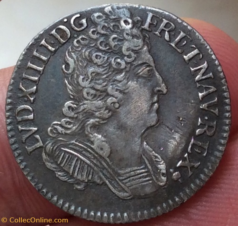 Dixième d’écu aux trois couronnes Louis XIV 1710 S Reims monnaies france royales dixieme d ecu aux trois couronnes louis xiv 1710 s reims