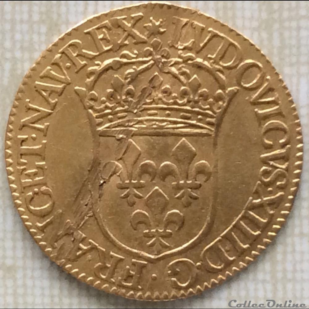 Écu d’or au soleil Louis XIII 1643 D Lyon monnaie france royale ecu d or au soleil louis xiii 1643 d lyon
