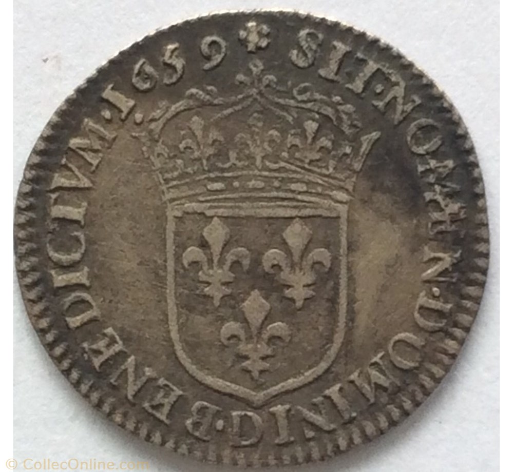 Douzième d’écu à la mèche longue Louis XIV 1659 D Lyon monnaie france royale douzieme d ecu a la meche longue louis xiv 1659 d lyon