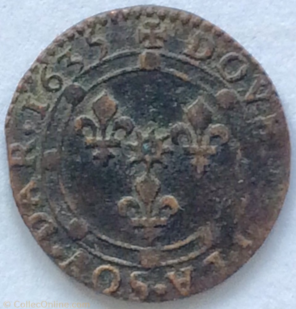 Double de la sou dar Charles 1er 1635 monnaie france feodale double de la sou dar charles 1er 1635
