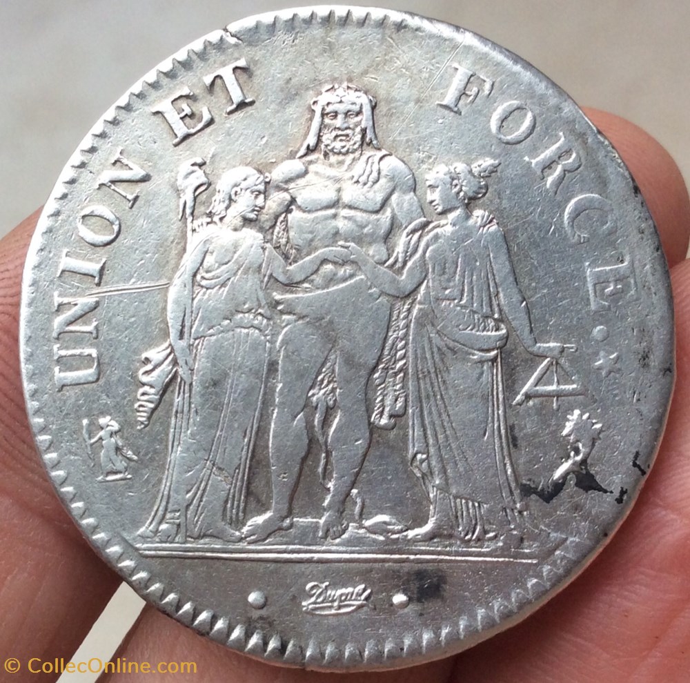5 francs union et force an 5 A Paris monnaies france modernes 5 francs union et force an 5 a paris