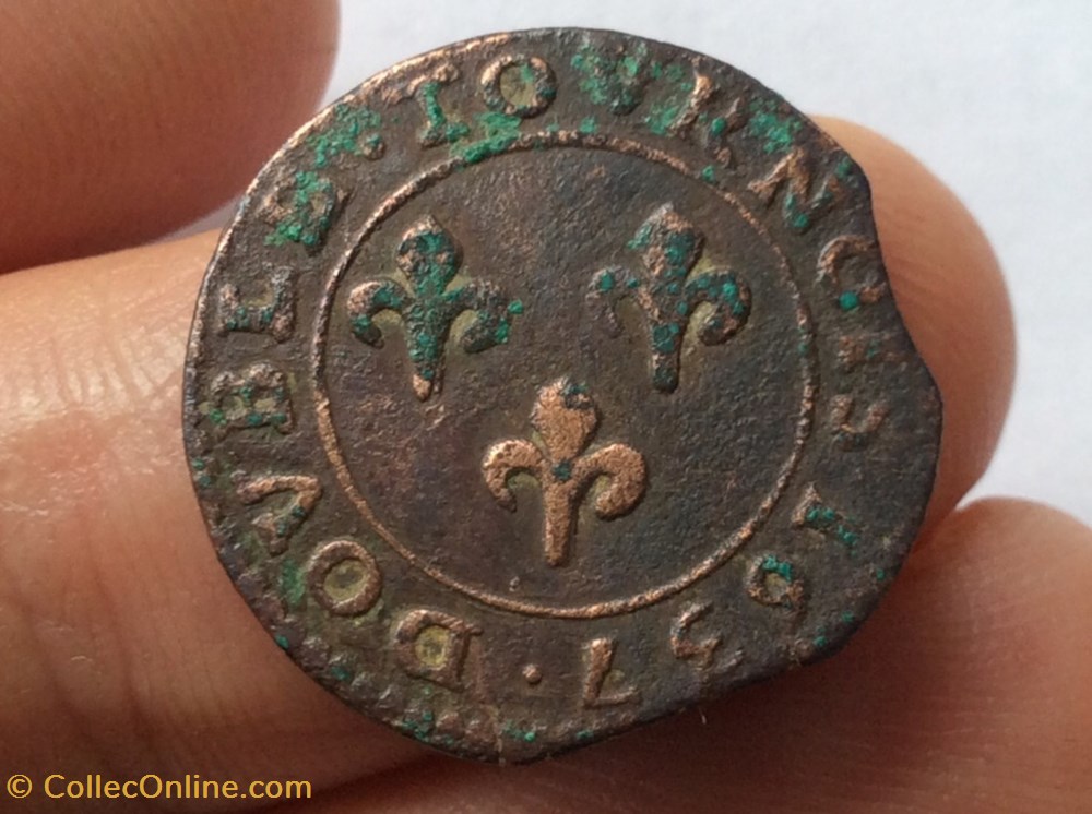 Double tournois Frédéric Henri de Nassau 1637 type 2 monnaies europe medievale france feodales double tournois frederic henri de nassau 1637 type 2