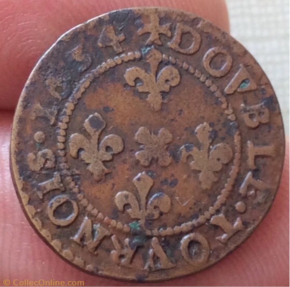 Double tournois Jean Théodore 1634 Cugnon monnaie france feodale double tournois jean theodore 1634 cugnon