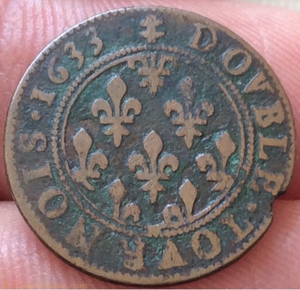 Double tournois Henriette de Lorraine 1633 monnaie france feodale double tournois henriette de lorraine 1633