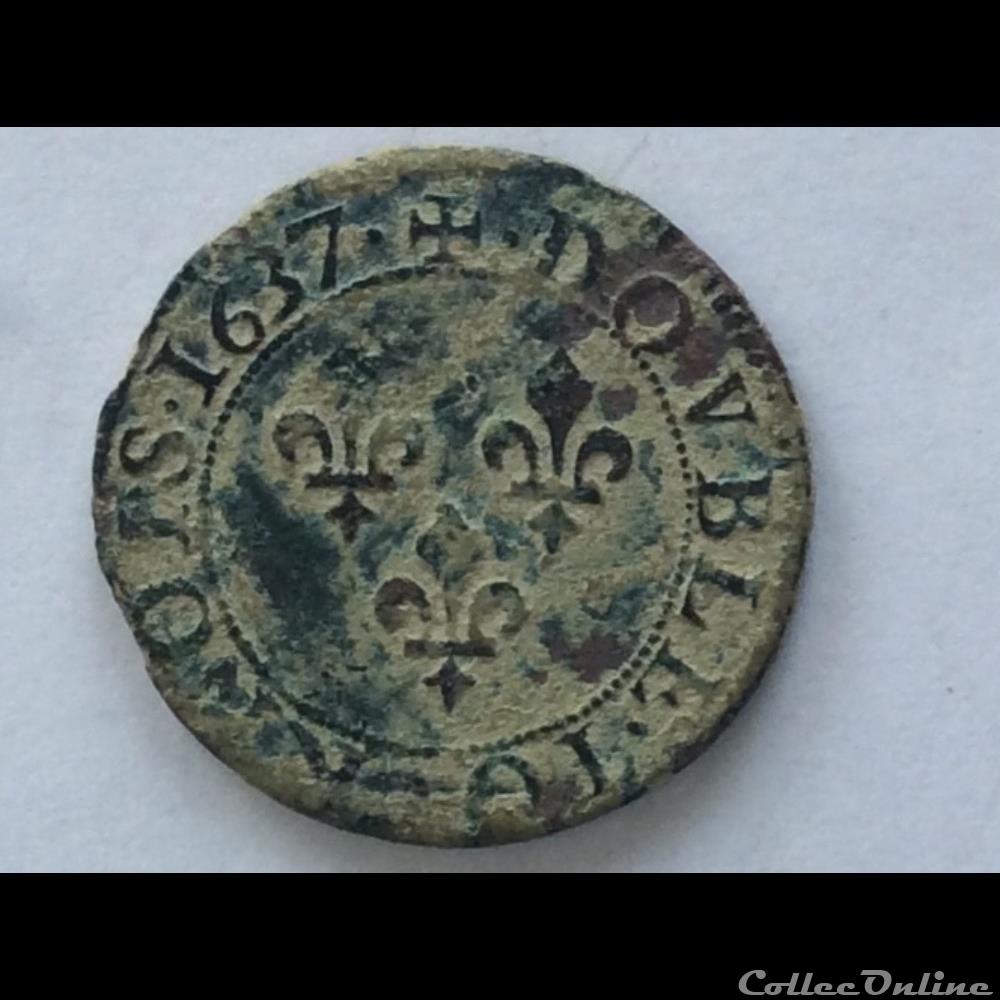 monnaie france royale double tournois louis xiii 1637 chappes ou troyes rose