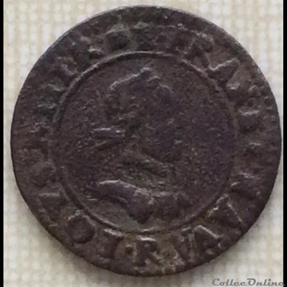 Denier tournois Louis XIII 1618 R Villeneuve monnaie france a royale denier tournois louis xiii 1618 r villeneuve