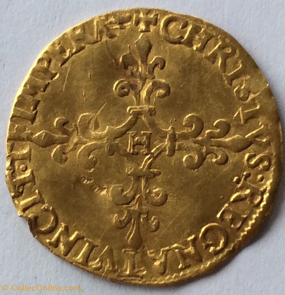 Écu d’or au soleil CHARLES VIIII 1565 ( MDLXV) La Rochelle H monnaies europe medievale france royales ecu d or au soleil charles viiii 1565 mdlxv la rochelle h