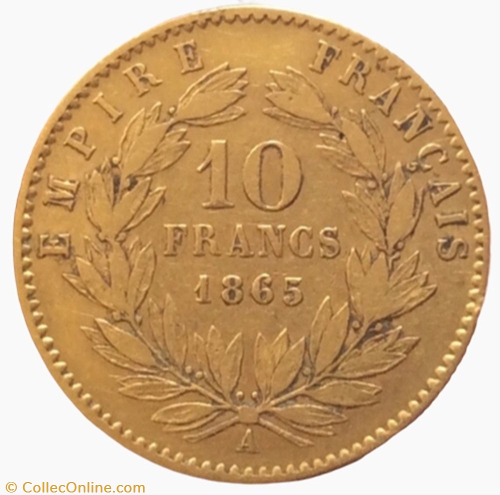 10 francs or Napoléon III 1865 A tête laurée Paris monnaie france moderne 10 francs or napoleon iii 1865 a tete lauree paris