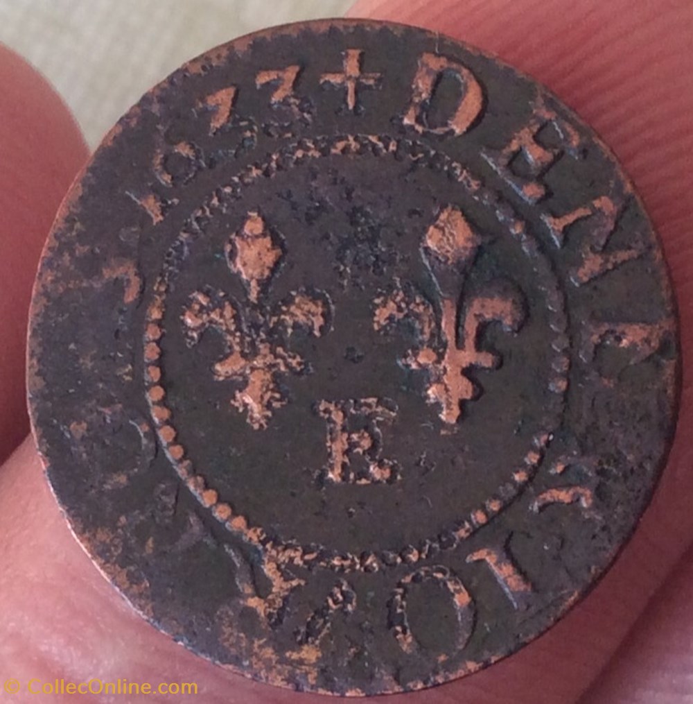 Denier tournois Louis XIII 1633 E Tours monnaies europe medievale a france royales denier tournois louis xiii 1633 e tours