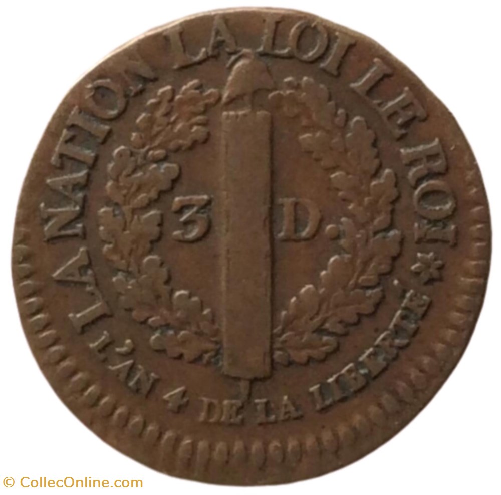 monnaie france moderne 3 deniers type francais louis xvi 1792 bb strasbourg