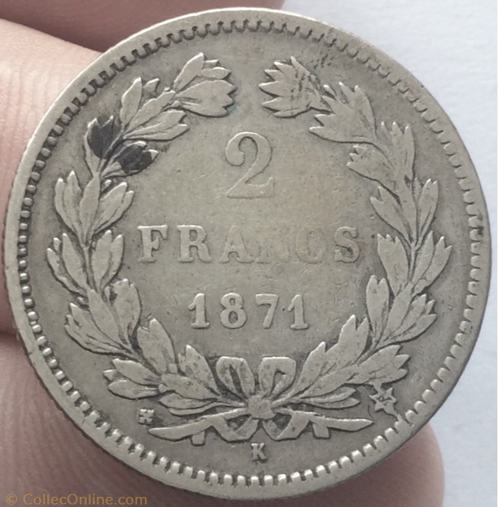 2 francs Cérès sans légende 1871 K Bordeaux monnaie france moderne 2 francs ceres sans legende 1871 k bordeaux