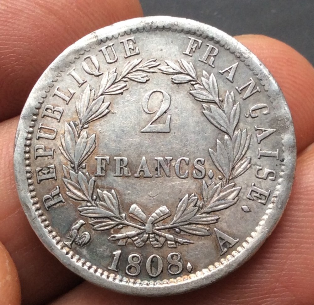 2 francs Napoléon 1er 1808 A Paris tête laurée Revers république monnaies monde france 2 francs napoleon 1er 1808 a paris tete lauree revers republique