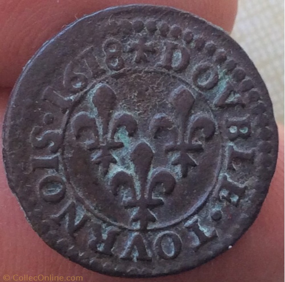 Double tournois Louis XIII 1618 D Lyon monnaies france a royales double tournois louis xiii 1618 d lyon