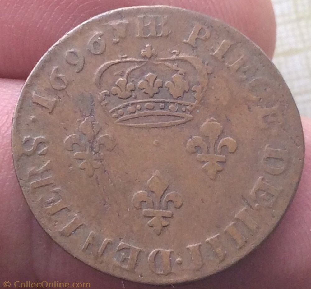 Quatre deniers de Strasbourg Louis XIV 1696 BB monnaie france royale quatre deniers de strasbourg louis xiv 1696 bb