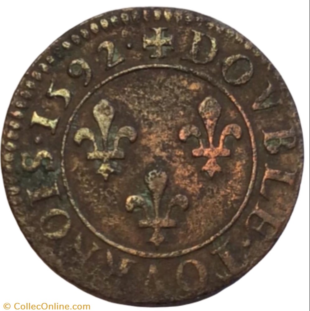 Double tournois 1592 CH Chalons sur Marne Henri 4 CGKL 166 monnaie france royale double tournois 1592 ch chalons sur marne henri 4 cgkl 166