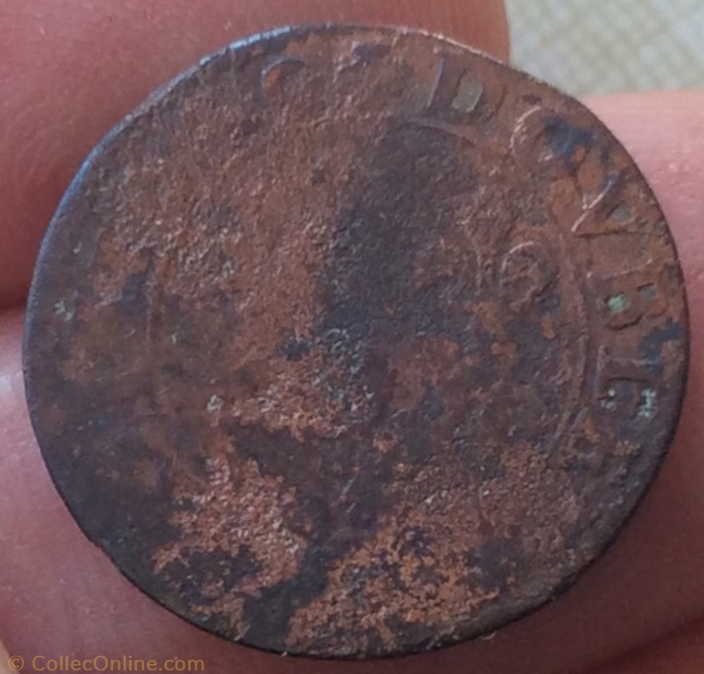 Double tournois Louis XIII 16?? B Rouen monnaie france a royale double tournois louis xiii 16 b rouen