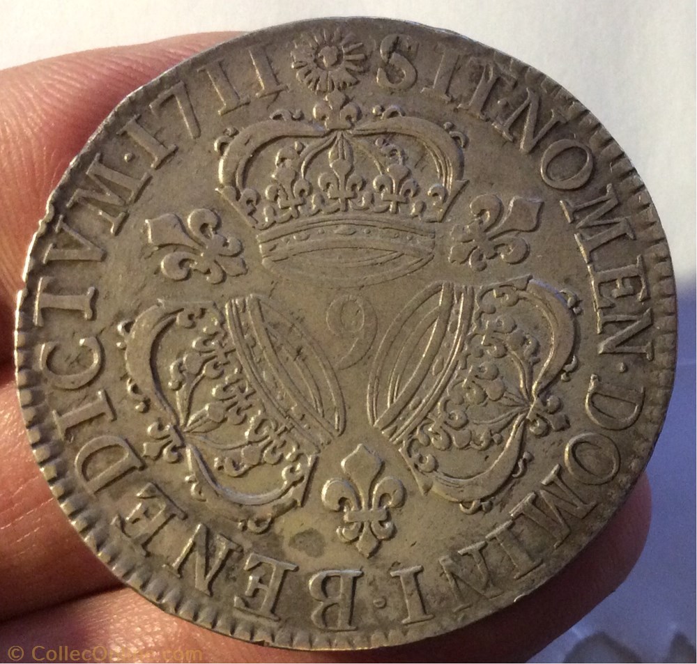 Écu aux 3 couronnes Louis XIV 1711 Rennes 9 monnaie france royale ecu aux 3 couronnes louis xiv 1711 rennes 9