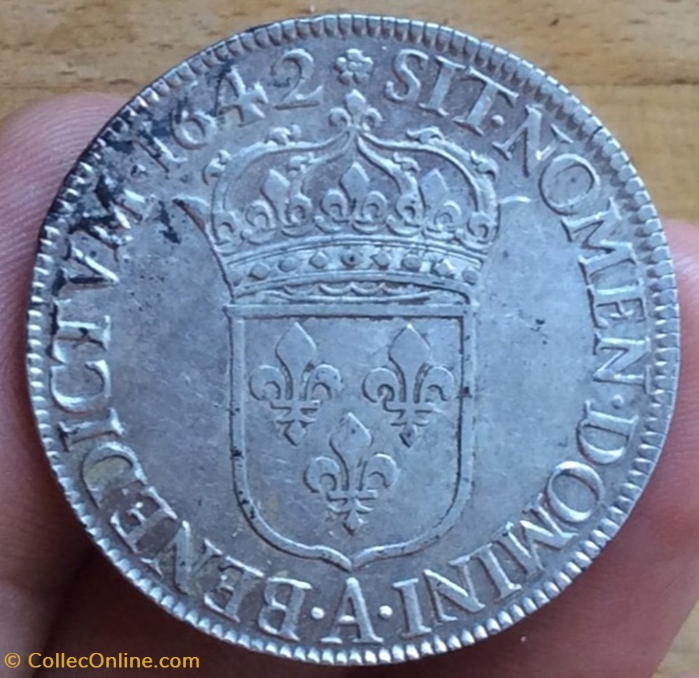 Écu d’argent de 60 sols Louis XIII 1642 A Paris monnaies europe medievale france royales ecu d argent de 60 sols louis xiii 1642 a paris