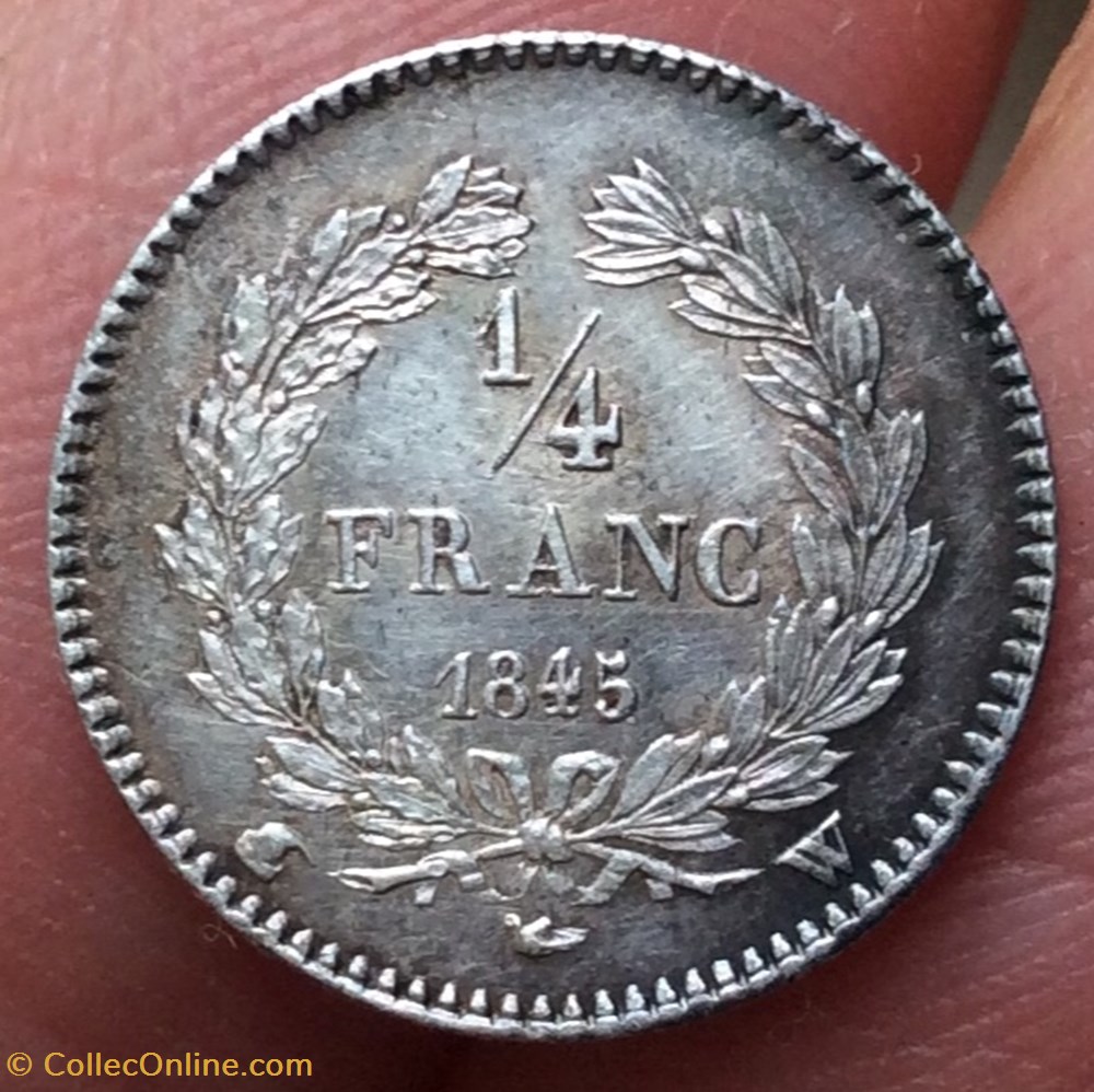 1/4 de franc Louis-Philippe 1845 W Lille monnaies france modernes 1 4 de franc louis philippe 1845 w lille