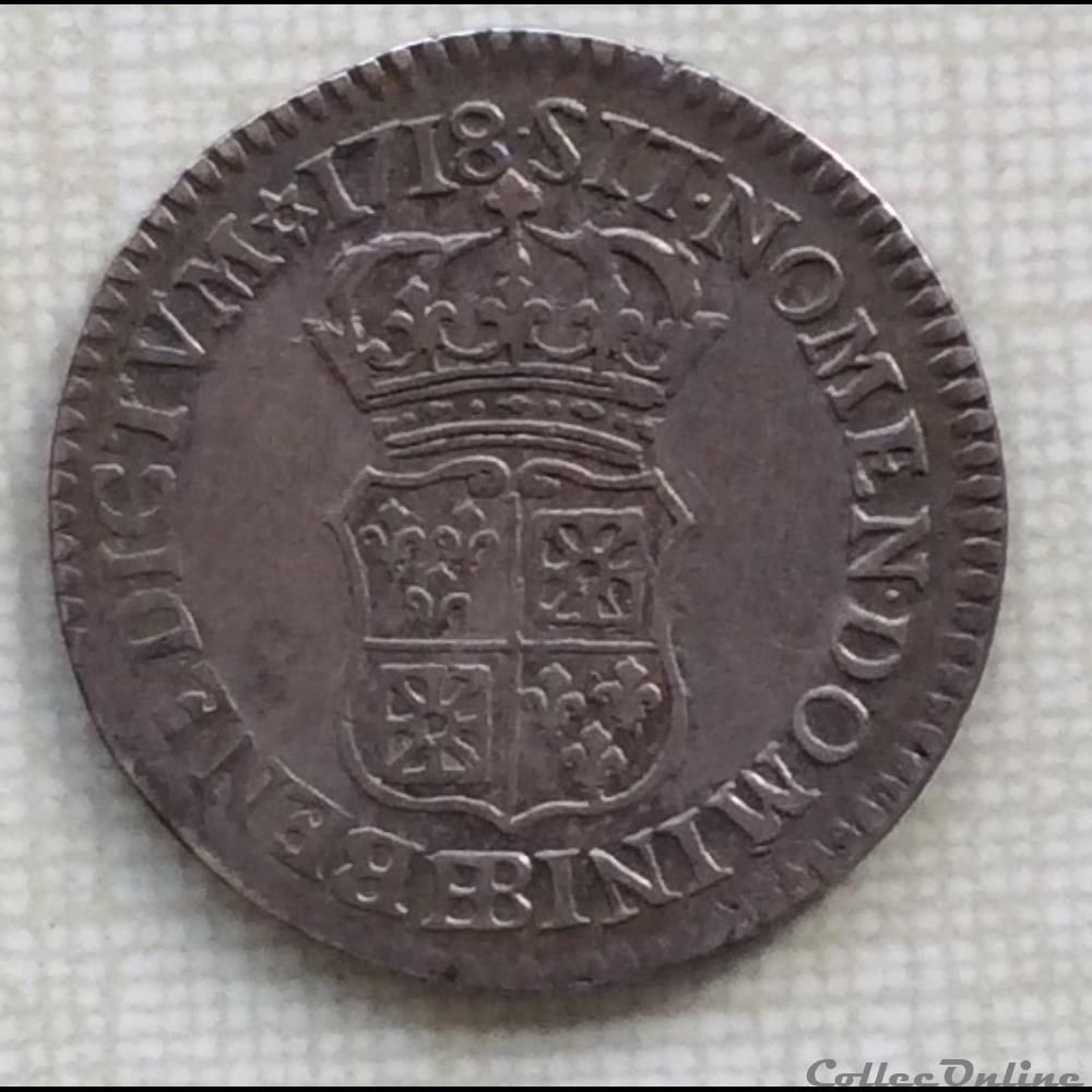 Dixième d’écu de France Navarre Louis XV 1718 BB Strasbourg monnaie royale dixieme d ecu de france navarre louis xv 1718 bb strasbourg