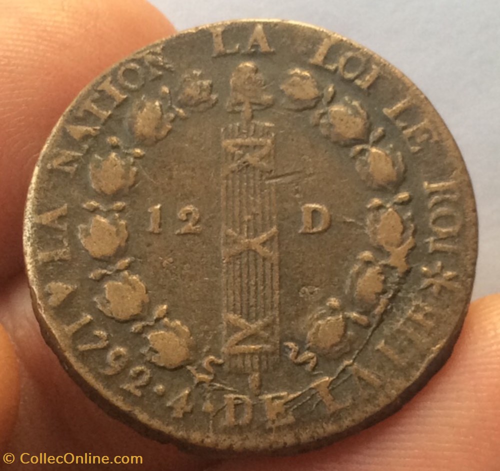 12 deniers type français Louis XVI 1792 BB STRASBOURG monnaies europe medievale france royales 12 deniers type francais louis xvi 1792 bb strasbourg