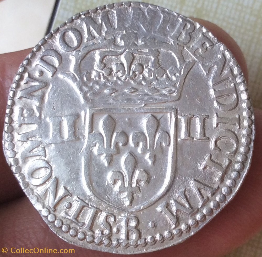 Quart d’écu Henri III 1587 B Rouen variété BENDICTVM monnaies europe medievale france royales quart d ecu henri iii 1587 b rouen variete bendictvm
