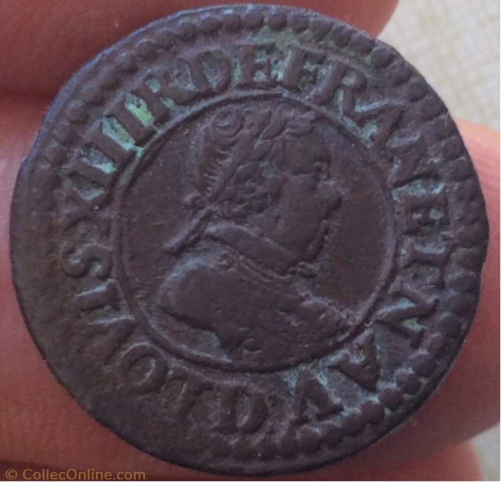 Double tournois Louis XIII 1618 D Lyon monnaies france a royales double tournois louis xiii 1618 d lyon