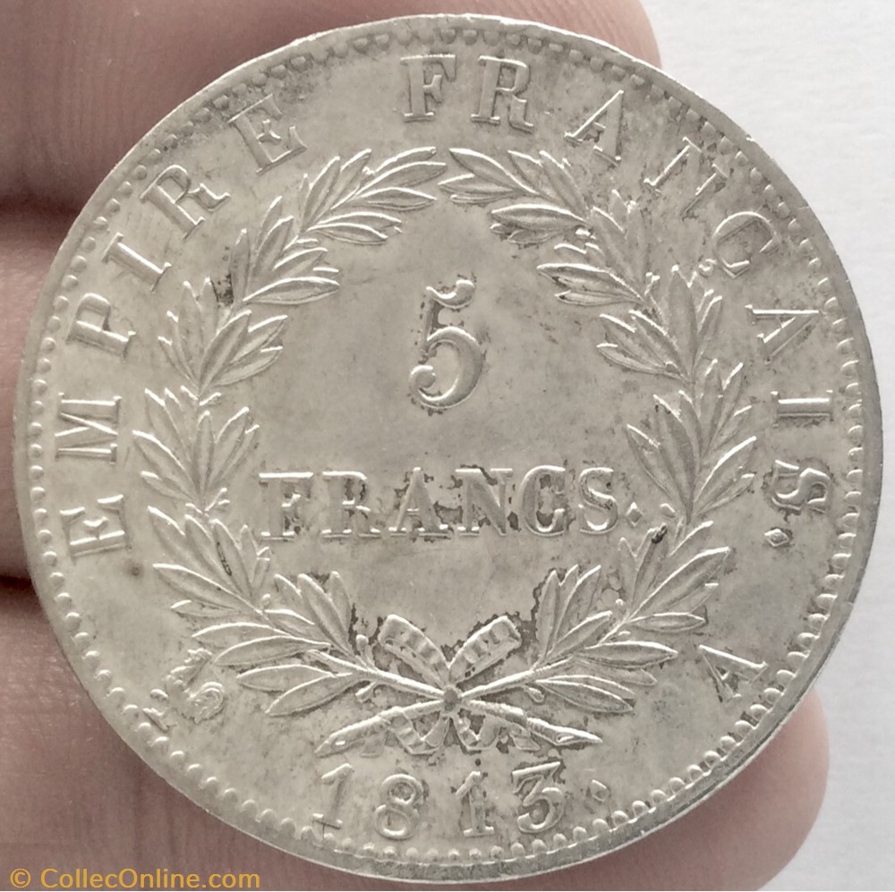 5 francs Napoléon 1er 1813 A Paris tête laurée Revers empire monnaie france moderne 5 francs napoleon 1er 1813 a paris tete lauree revers empire
